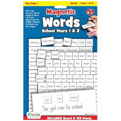 Magnetic Words Years 1 & 2 by Fiesta Crafts - Learning Resources - 160 word pieces & Magnetic Board - Early Development & Learning Toy. Ages 5+