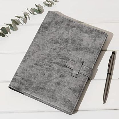 Wonderpool Leather Diary 6 Ring Binder Folder Organiser with Dotted Paper Refillable Writing Notebook & Multi Pockets Cover for Business Study Travel (A5, Grey)