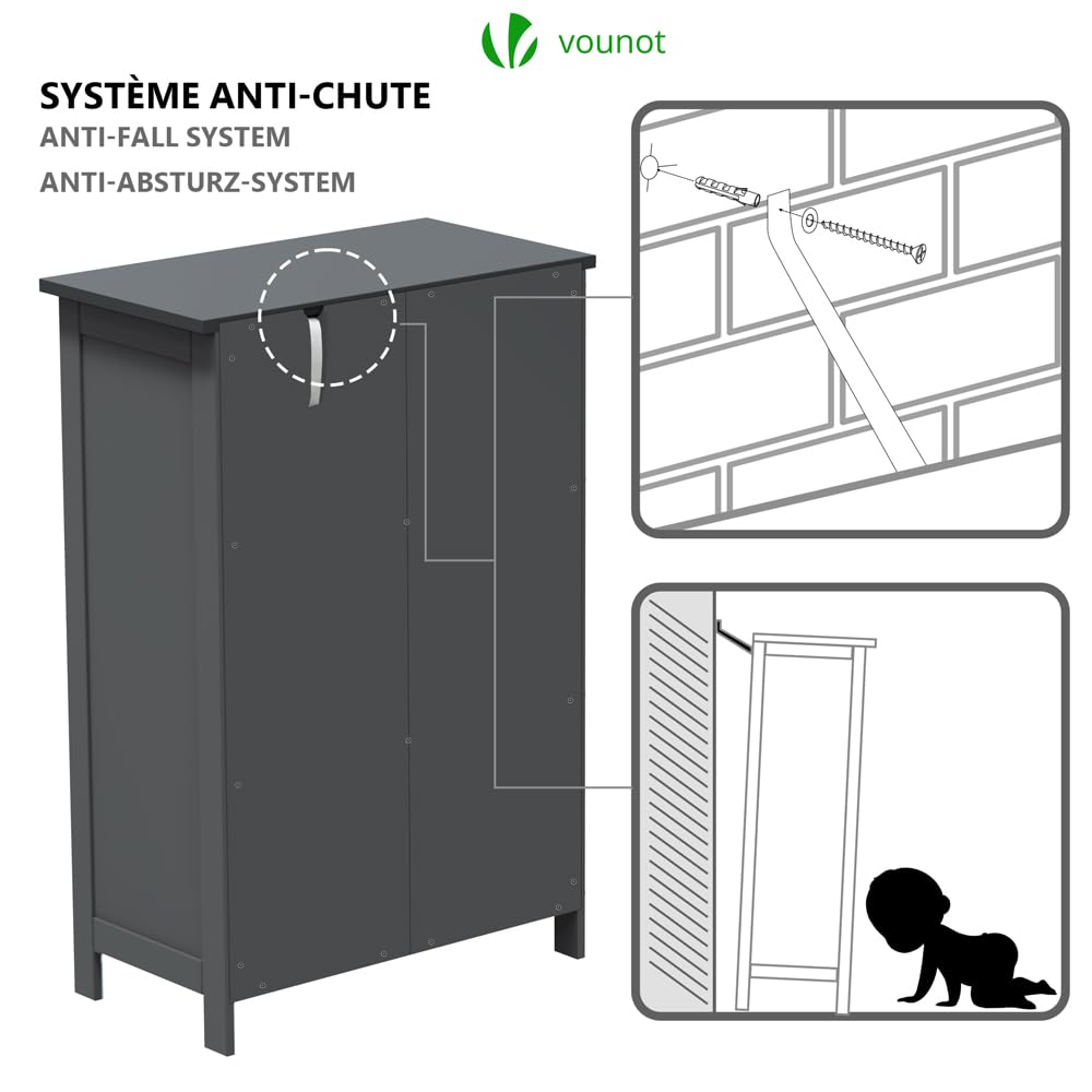 VOUNOT® Bathroom Floor Storage Cabinet, Freestanding Storage Unit with Adjustable Shelf, 4 Drawers & Door, for Bedroom, Kitchen, Living Room