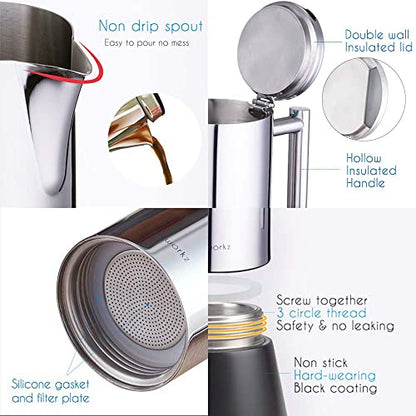 Easyworkz Diego Stovetop Espresso Maker Stainless Steel Italian Coffee Machine Maker 6cup 300ml Induction Moka Pot