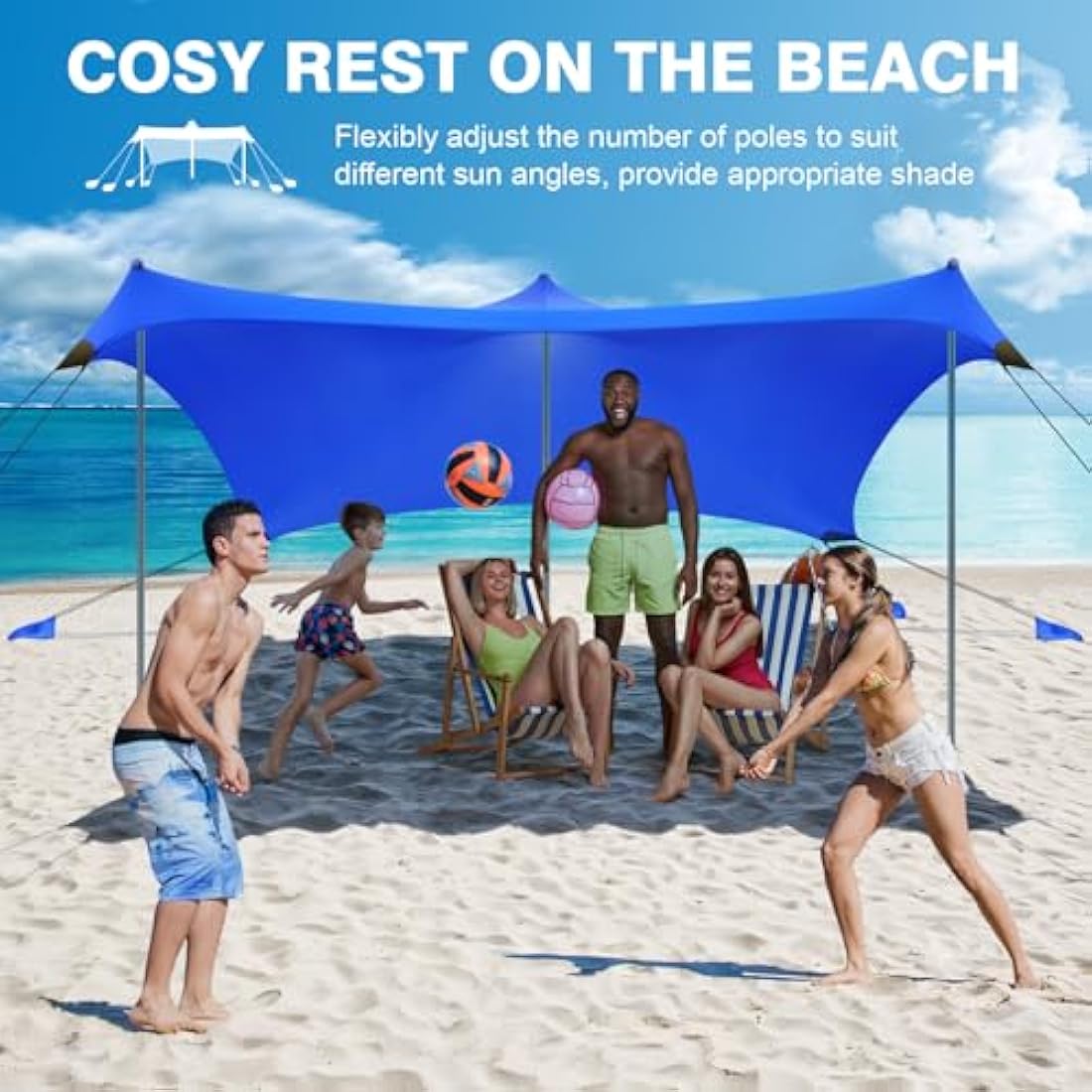 Rhino Valley Beach Tent, 6-8 Person with UV 50+ Sun Protection, Portable Beach Shade Shelter, Large Family Canopy Outdoor Tent for Camping, Fishing, Picnic, Garden