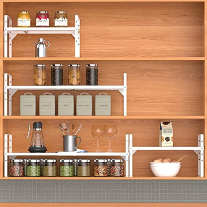 iPEGTOP Expandable Cabinet Storage Shelf Organizer Rack, Heavy Duty Steel Metal Spice Rack Adjustable Height Home Office Pantry Shelf Space for Counter Kitchen Organization, White, Medium