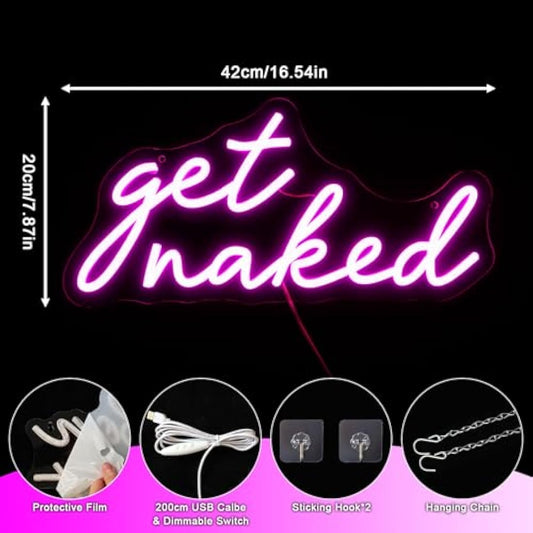 OYCGZV Get Naked Neon Light Sign - Letter Neon Sign for Wall Decor Pink Neon Wall Light USB Led Sign for Bedroom Home Bathroom Bar Shop Club Store Pub Salon Decoration Party