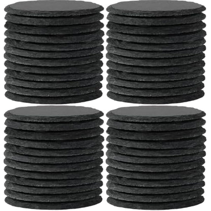48 PCS Round Slate Coasters for Drinks, WEWINK PLUS 4 Inch Blank Black Stone Coasters Bulk with Anti-Scratch Backing for Laser Engraving, Home Decor, Bar,Wedding, Housewarming Gifts