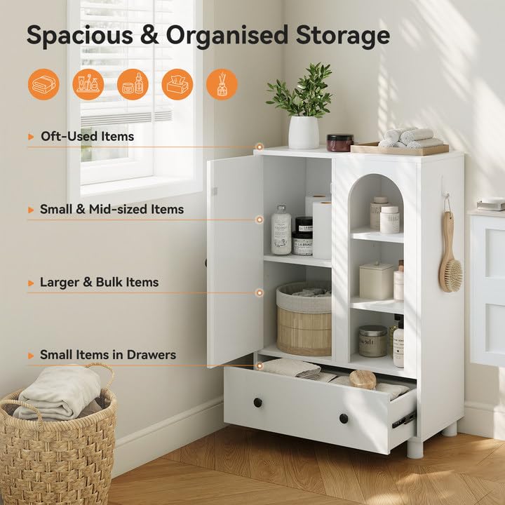 Coleshome Bathroom Storage Cabinet with Large drawer, 60x30x89cm, White