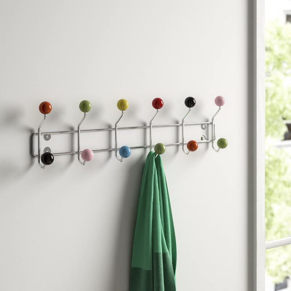 ASPECT Deluxe Wall-Mounted Coat Hanger-12 Hooks, Chrome/Multi, 55x6x12cm, CR03MULTI