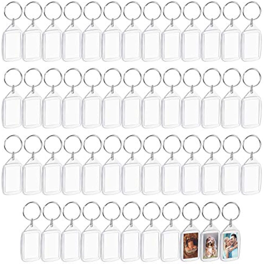 Kurtzy Blank Photo Insert Key chains (50 Pack) - Each Key ring is 3.2 x 5.4cm - Translucent Clear Acrylic Key Rings for Double Sided Photos - Small Picture Frames for Family, Friends, Gifts & Crafts