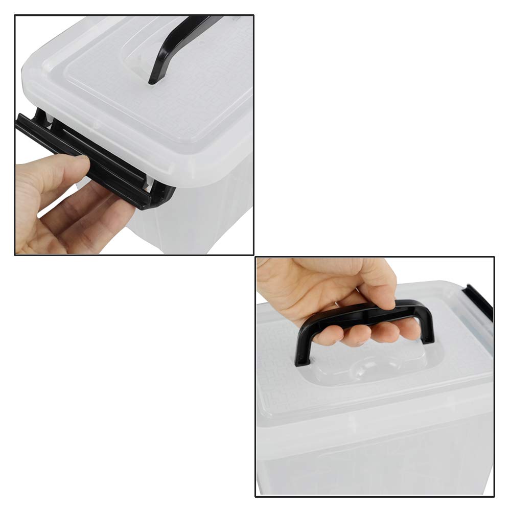 Lesbin 3 L Clear Plastic Storage Box with Lids, 6-Pack Small Latching Box with Handle