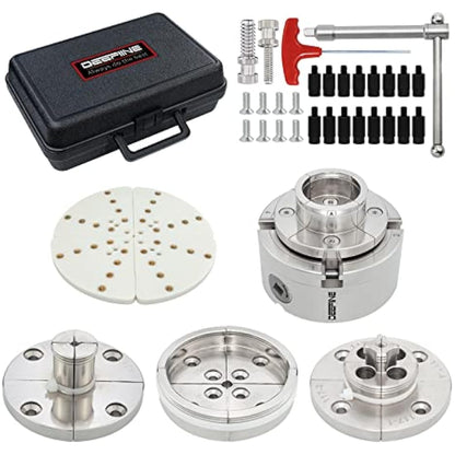 DEEFIINE 4 Inch Wood Lathe Chuck Set 1" X 8 tpi Thread, Nickel Plated Self Centering 4 Jaw Wood Turning Chuck Set(5PCS Jaws)