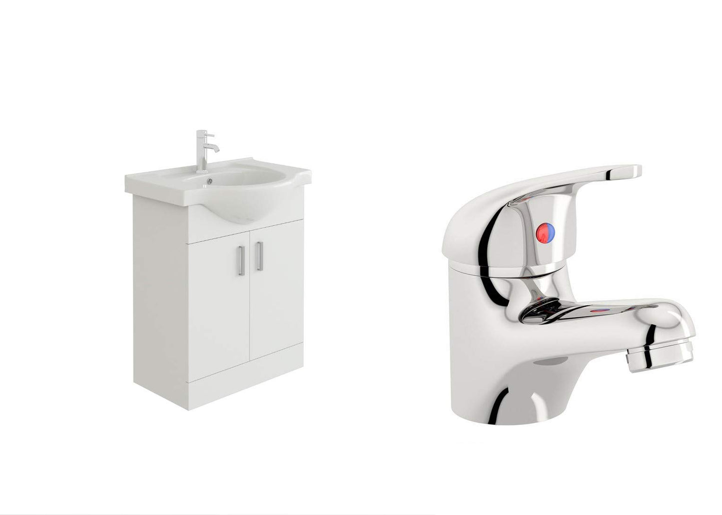 VeeBath Linx 650 Vanity Unit with Ceramic Wash Basin Sink and Mono Mixer Tap, Floor Standing, Soft Close Doors Bathroom Storage Cabinet- White