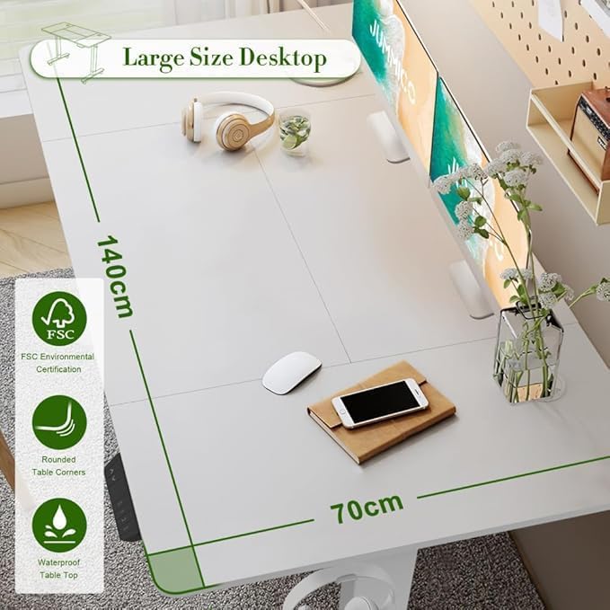JUMMICO Electric Standing Desk 140x70 cm with Charging Port, Height Adjustable Computer Desk with Cable Tray,Ergonomic Sit Stand up Desk Rising Table