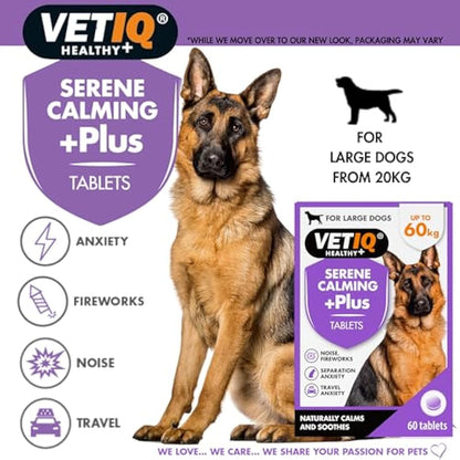 VETIQ Serene Calming Plus+ Tablets For Large Dogs, Helps to Reduce Anxiety in All Scenarios Short & Long Term , 60 Tablets