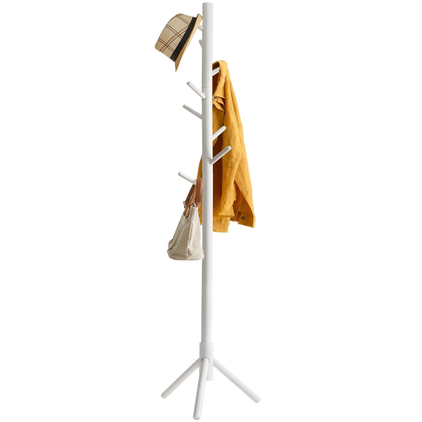 YMYNY Wooden Coat Rack Stand, Hall Tree Free Standing with 8 Hooks, Hallway Coat Hanger Hat Stand for Bag Umbrella Clothes Scarves, Adjustable Sizes