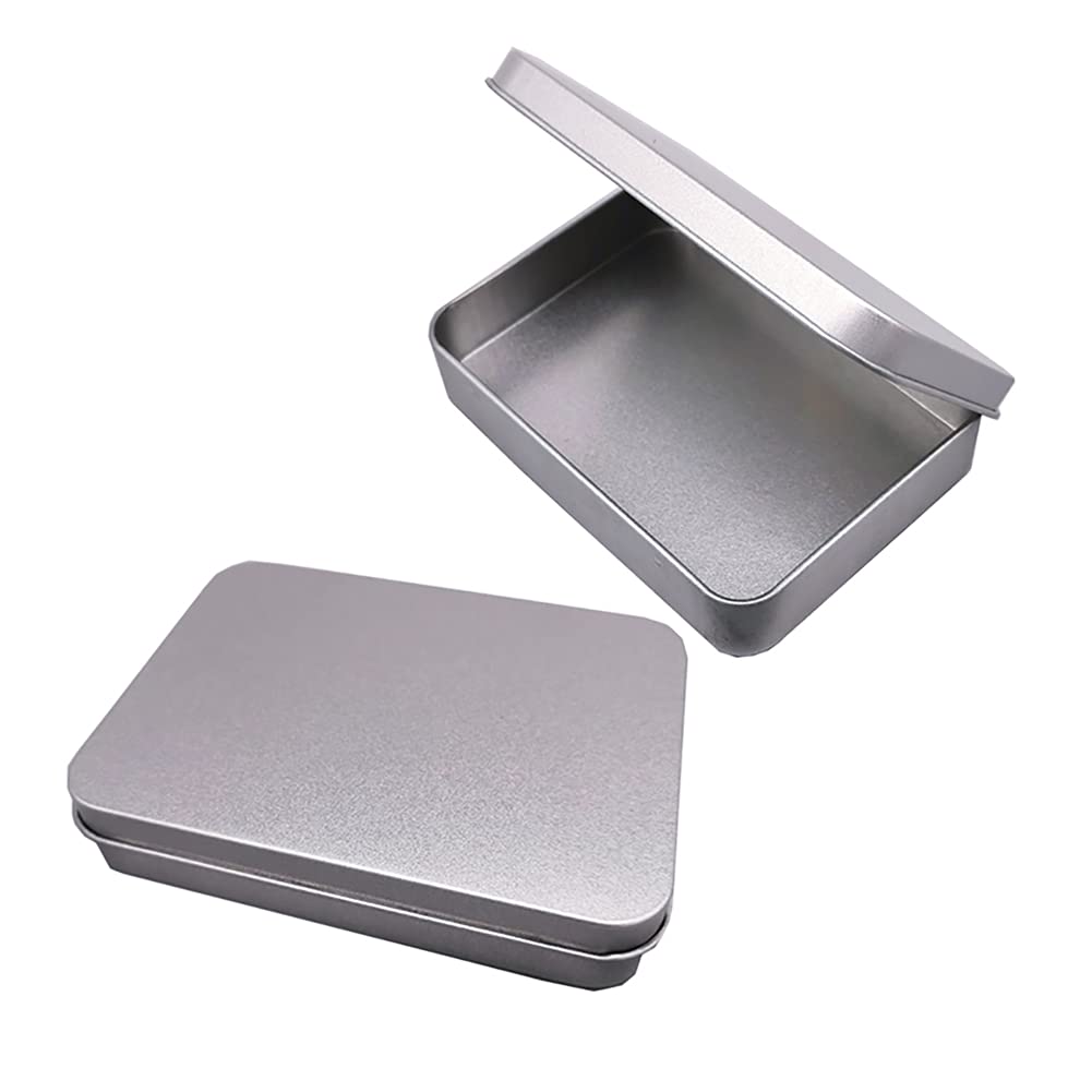 HugeDE 3 Pcs Rectangular Small Empty Hinged Tin Box Mini Storage Containers for Home Jewelry Craft Storage