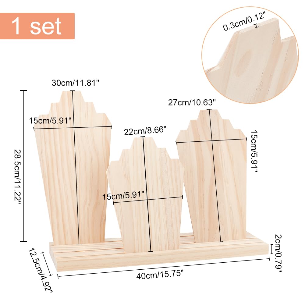 PH PandaHall Wood Necklace Display Stands with 3-Row Holder and 3 Removable Displays Wood Plank Necklace Holder Bust Easel Jewellery Stand for