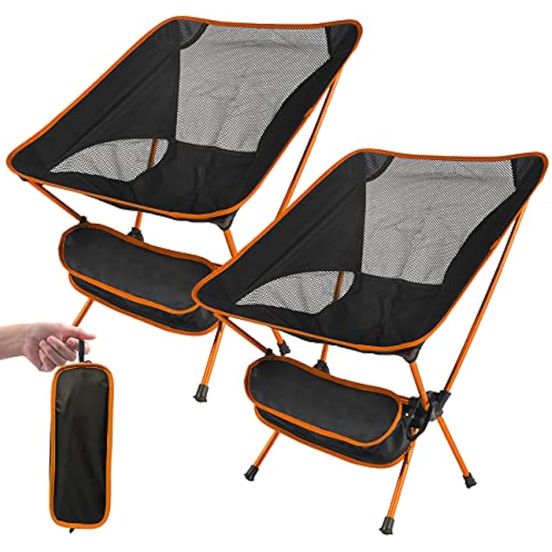 SOPPY [2 Pack] Ultra Lightweight Folding Camping Chair, Portable Backpacking Chair, Heavy Duty 135kg Capacity, Outdoor Chairs with Carry Bag for Camping, Garden, Fishing, Beach,BBQs - Orange