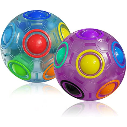 ROXENDA Magic Rainbow Ball with 12 Holes, Puzzle Ball Skill Game - Brain Teaser & Fidget Ball for Kids from 6 Years - 2 Pack (Blue&Purple)