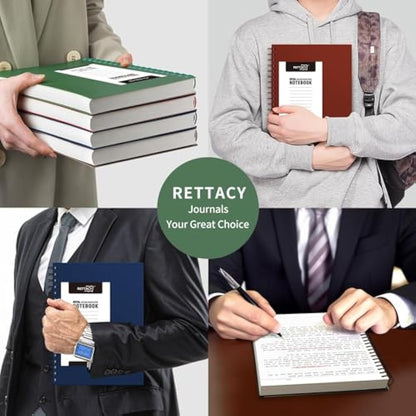 RETTACY A5 Notebook, Notepad, Wirebound Spiral Notebooks 300Pages /150 Sheets for Writing,100gsm College-Ruled Paper, Retro PVC Cover, for Women Men Work Office School,14.5 x 21cm - Dark green