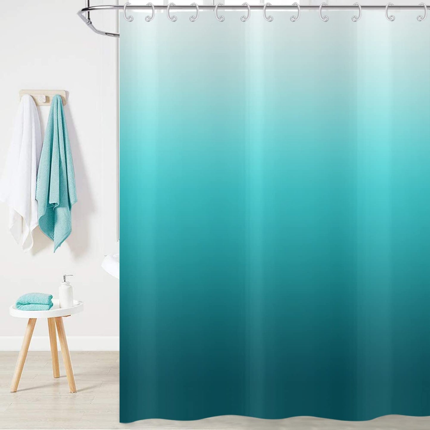 Hnmdmyi Teal Blue Shower Curtain 90x180, Aqua Ocean Abstract Turquoise Ombre Modern Bathroom Curtains with Hooks Waterproof Polyester Fabric Washable
