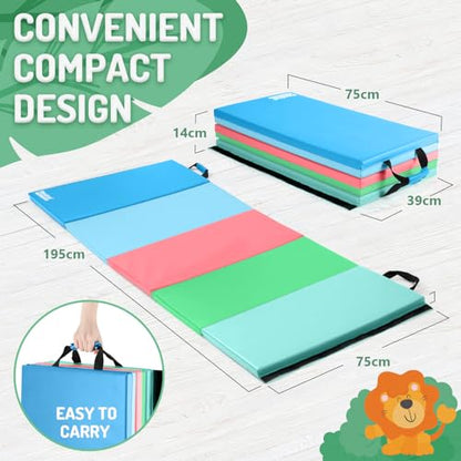 PhysKcal 5-Panel Folding Gymnastics Tumbling Mat with Carrying Handles, Thick Exercise Mat, Foldable Tumbling Mat for Kids, Padding for MMA,