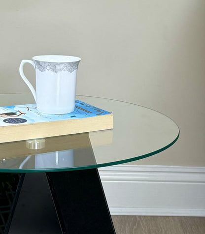 ASPECT Asti Round Side/Laptop/End/Coffeee Table Glass Top Base, Tempered, Clear/Black, 48 diameter x 45H cm