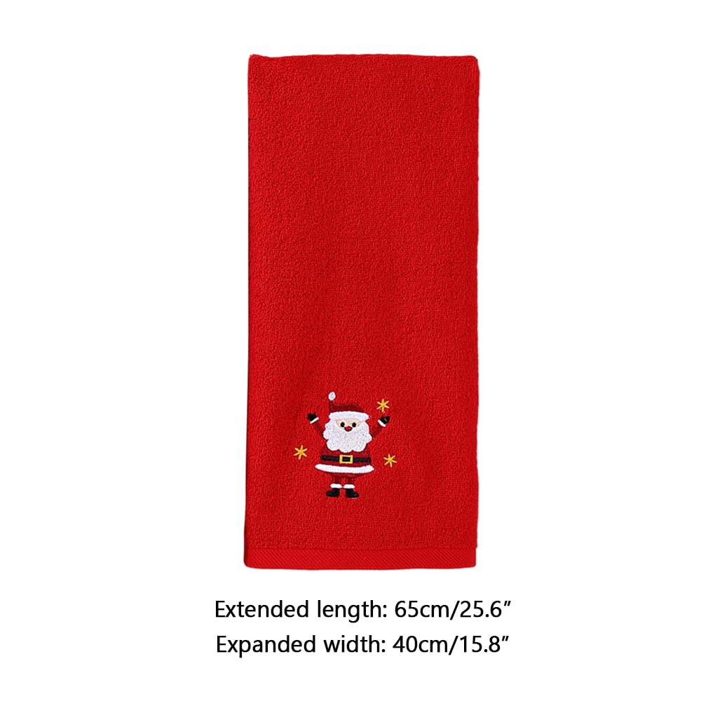 MiOYOOW 2PCS Christmas Hand Towels, 15.8"x25.6" Soft Cotton Xsmas Pattern Embroidered Kitchen Dish Towels with Highly-Absorbent for Winter Bathroom