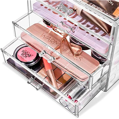 Sorbus Makeup Organizer - 4 Drawer Acrylic Make Up Organizers and Storage for Cosmetics, Jewelry, Beauty Supplies, Clear Makeup Organizer for Vanity, Girl's Room, College Dorm, Counter, Bathroom Sink