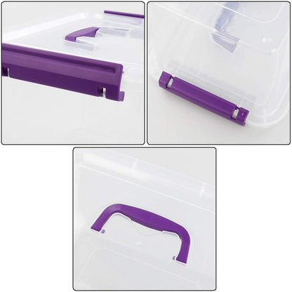Farmoon 5L Clear Plastic Storage Box with Lid and Purple Handle Pack of 6