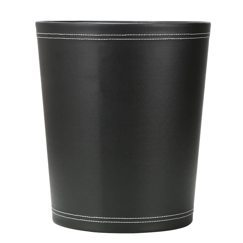 KINGFOM™ Classic Leather Waste Bin, Creative Waste Paper Basket, Storage Bin for Office, Home and High Class Hotel Black