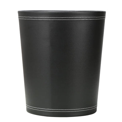 KINGFOM™ Classic Leather Waste Bin, Creative Waste Paper Basket, Storage Bin for Office, Home and High Class Hotel Black