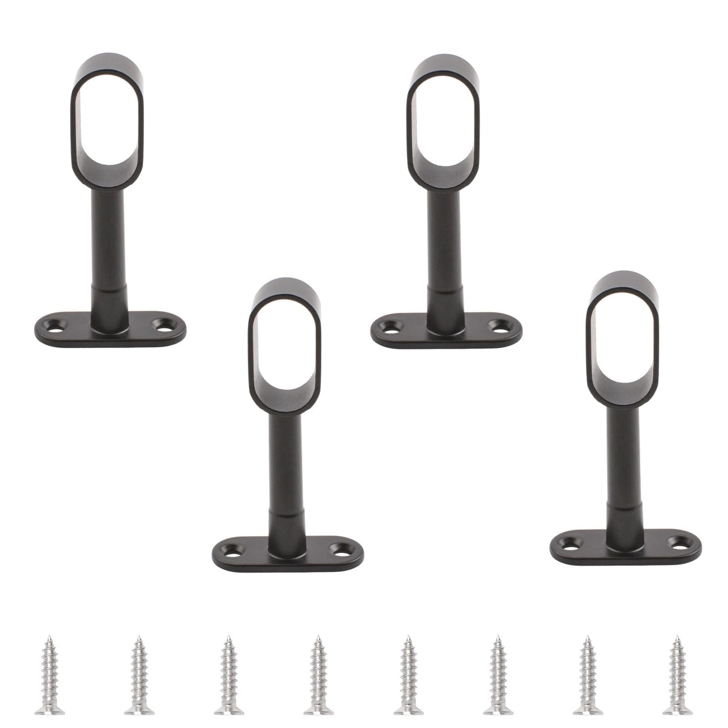 INCREWAY Oval Wardrobe Rod Support, Black Zinc Alloy Ends, Adjustable Hollow Rod Bracket, for Bedroom & Bathroom