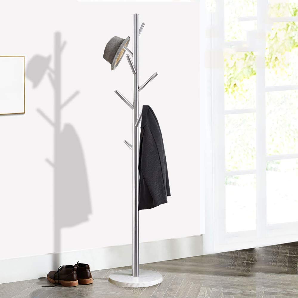 Coat Rack Stand, Super Sturdy Metal Coat Tree Clothes Rack w/ Marble Base
