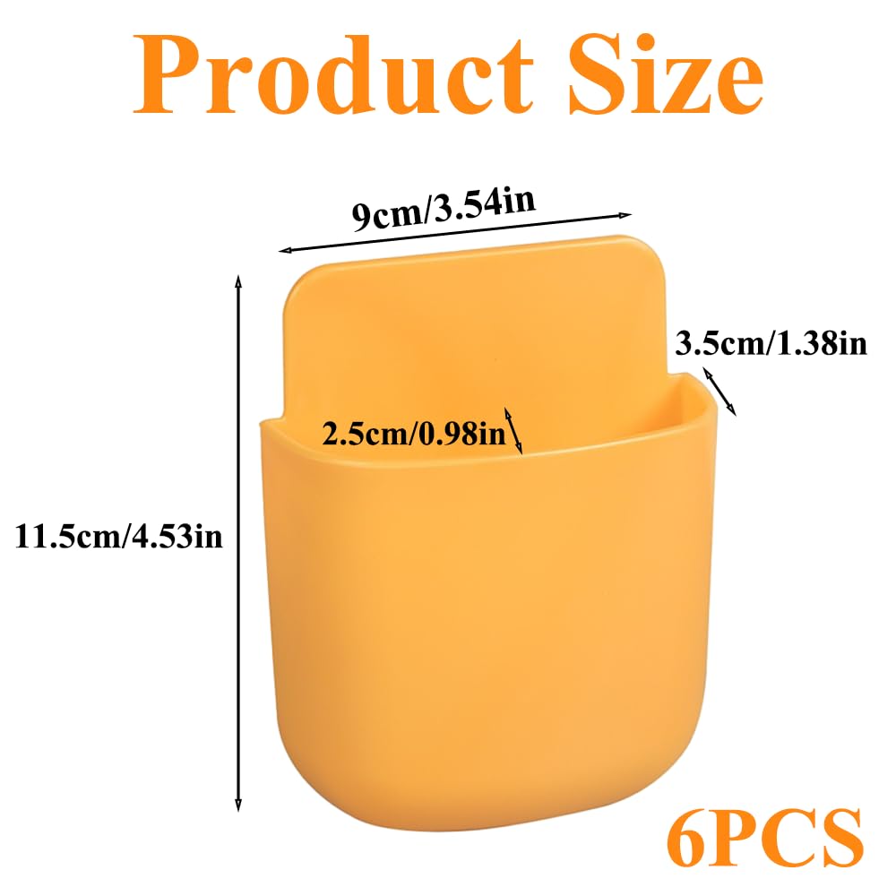 6Pcs Remote Control Holder Wall Mounted, Self Adhesive Remote Control Organiser, No Drill Wall Storage Box with Charging Port, for Phone, Pen, Power