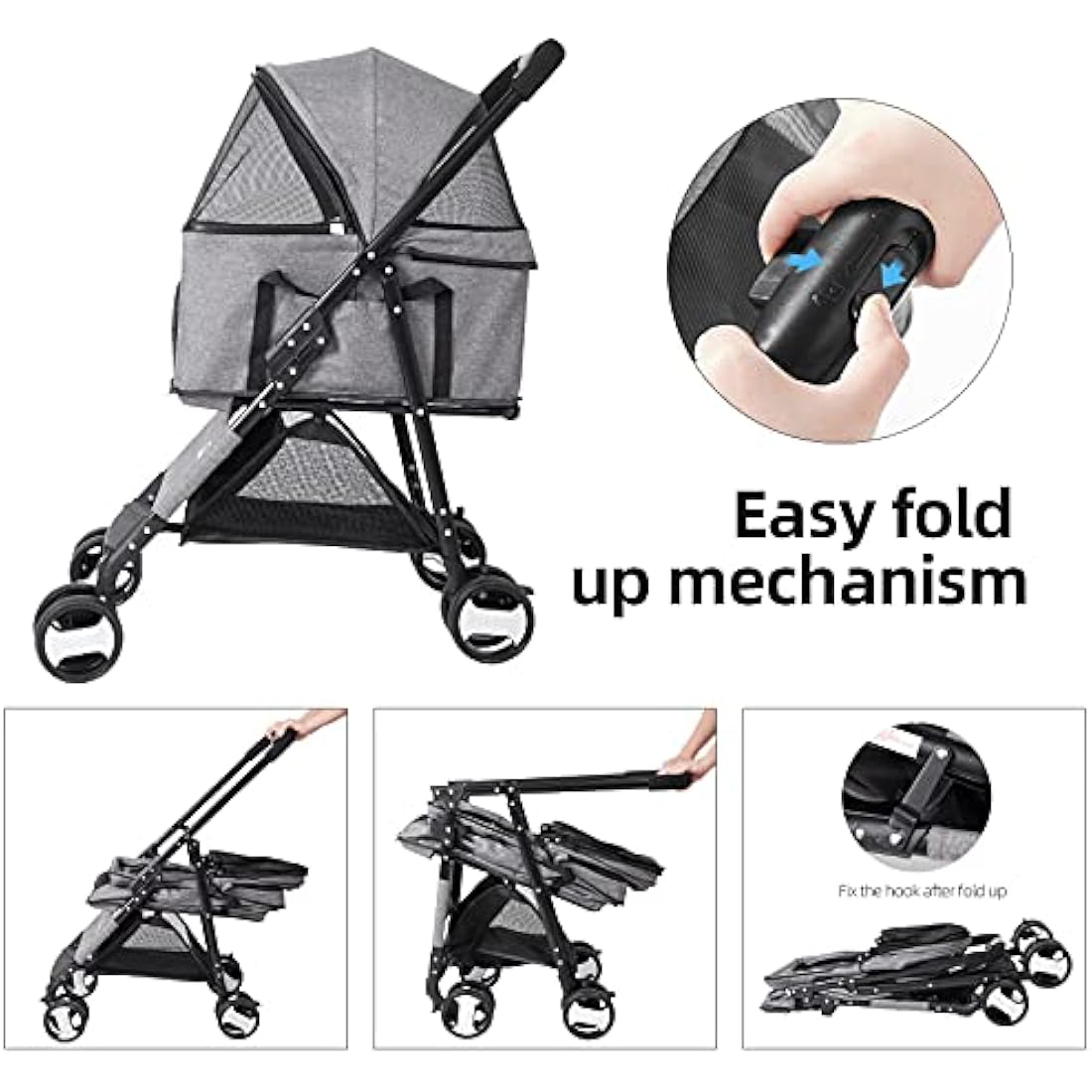 Bingopaw Pet Stroller, Foldable Dog Pram 4 Wheel Kitten Pram for Puppy and Cat with Detachable Blanket and Rain Cover as Gift Loads Up to 20KG