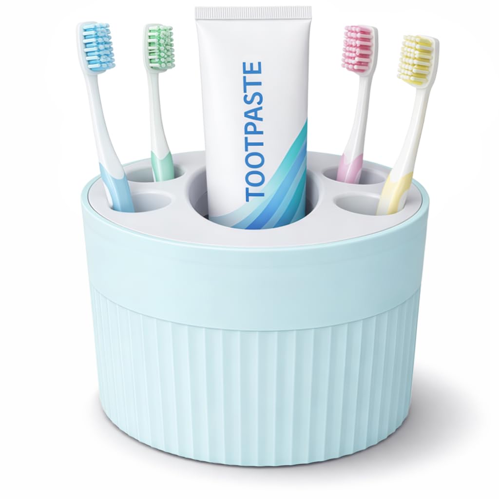 Toothbrush Holder for Bathroom Countertop, Multi-Slot Toothbrush Caddy with Drainage, Detachable Design, Non-Slip Base, Toothpaste Organizer(1, Blue)