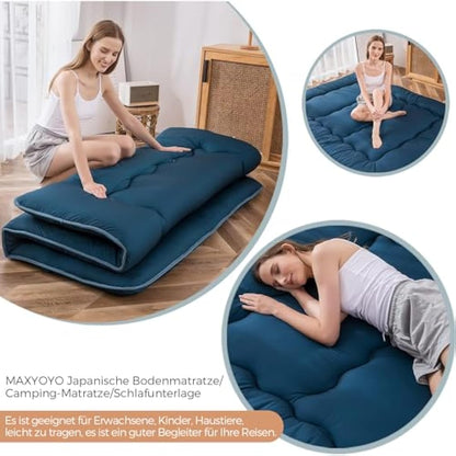 Japanese Floor Mattress Futon Mattress, Thicken Tatami Mat Sleeping Pad Foldable Roll Up Mattress Dormitory Mattress Pad Floor Lounger Pillow Bed Bluestone, Single
