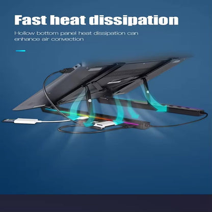 H.May Laptop Stand with Docking Station for Desk,4 in 11*USB-C,3*USB-A Multi-function RGB Laptop Stand,Foldable Portable Cooling Laptop