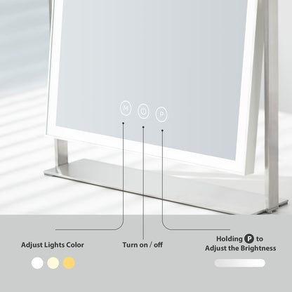 NEZZOE Rechargeable Makeup Mirror with Light, 35cm Rectangular Vanity Mirror with 3 Color Light, 360Ratation LED Mirror, Metal Stand Base Dressing