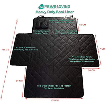 Paws Loving Car Boot Protector for Dogs - Heavy Duty 4 Layer Car Boot Cover - Waterproof Non Slip Large Universal Fit 4x4 Estate SUV