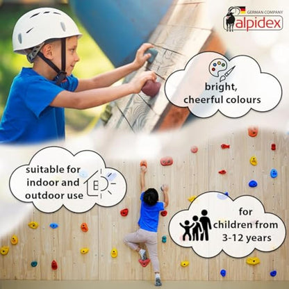 ALPIDEX Children's climbing holds, load capacity up to 200 kg, Mounting material included, different quantities multicolored - 20 pieces