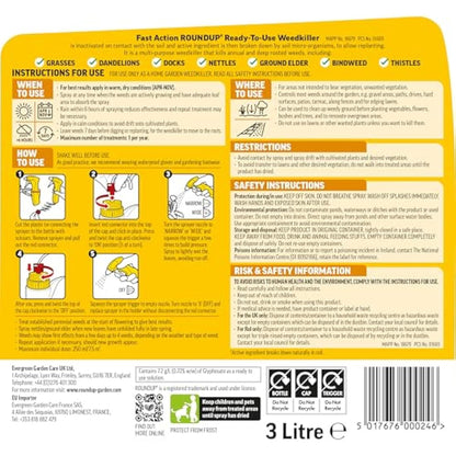 Roundup Fast Action Weedkiller, Ready to Use, Manual Spray, 3 Litre