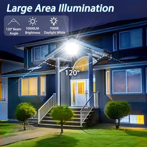 TASINUO 100W Security Lights Outdoor Motion Sensor 2 Pack, 10000LM LED Floodlight with PIR, IP67 Waterproof Flood Lights Outdoor Motion Sensor for Garden Patio Yard