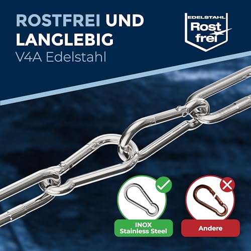 50 pieces 8-mm Stainless steel snap hook without thimble made of V4A robust shape without eye breaking load 1500 kg snap-on hooks fire brigade carabiner 316 8x80-mm
