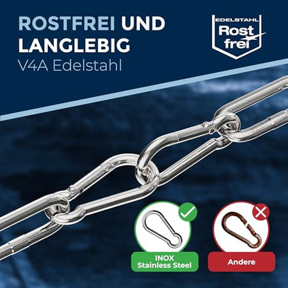 50 Pieces 3-mm Stainless Steel snap Hook Without Thimble Made of V4A Robust Shape Without Eye Breaking Load 200 kg snap-on Hooks fire Brigade Carabiner 316 3x30-mm