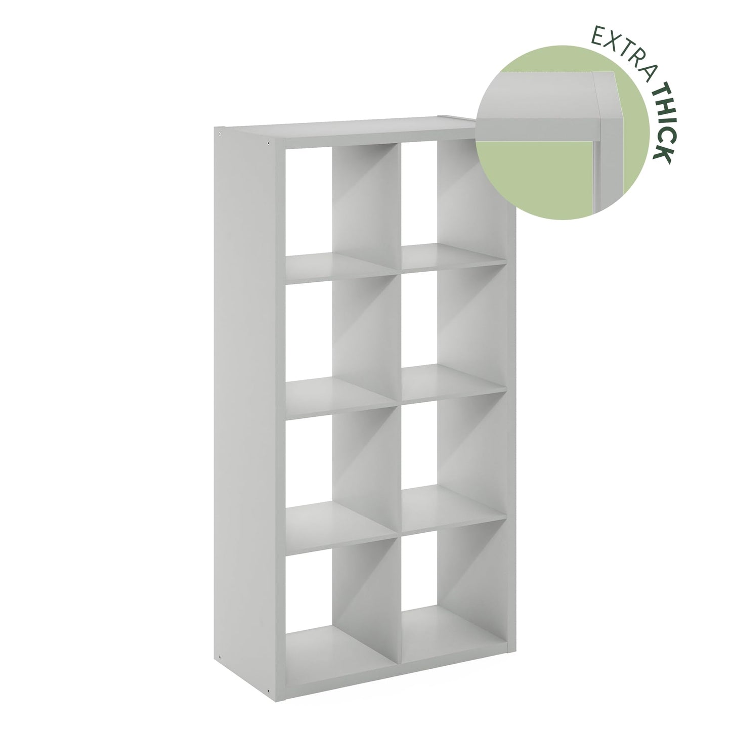 Furinno CUBICLE Book Shelf, 8-Cube Thick Frame Bookshelf, Horizontally & Vertically Reversible Bookcase with Open Back, 14.6 x 30 x 57.9