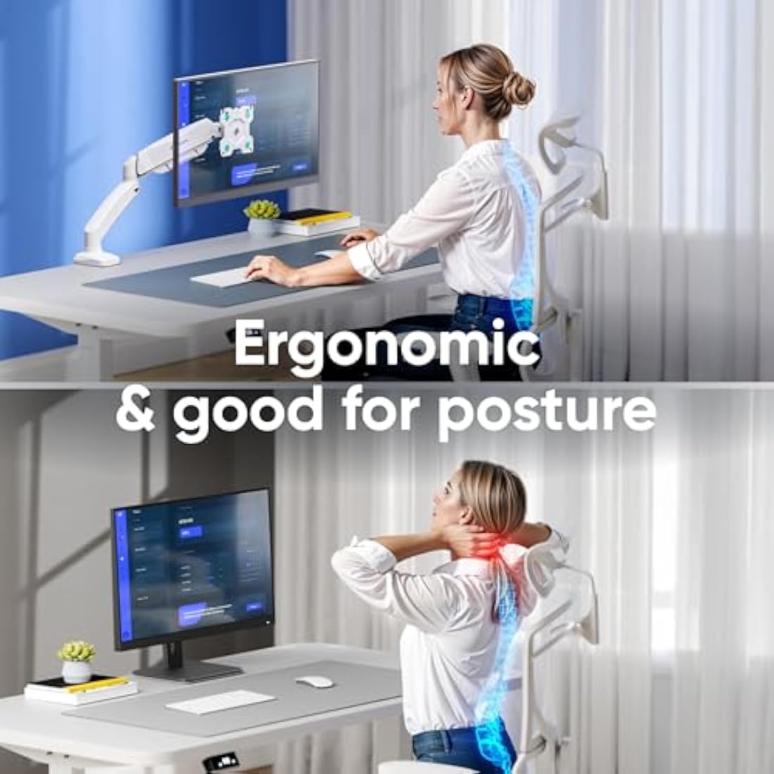 ONKRON Single Monitor Arm Desk Mount for 13-32 Inch Screen up to 8 kg, Screen Mount with Gas Spring VESA 75x75 & 100x100 - Monitor Stand for Desk Full Motion White, G80-W