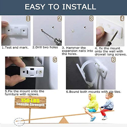 Furniture Straps (10packs), Baby Proofing Anti-Tip Furniture Anchor Straps kit, Falling Furniture Prevention Device, Safety Furniture Wall Anchors for Baby Proofing & Pet Protecting,White