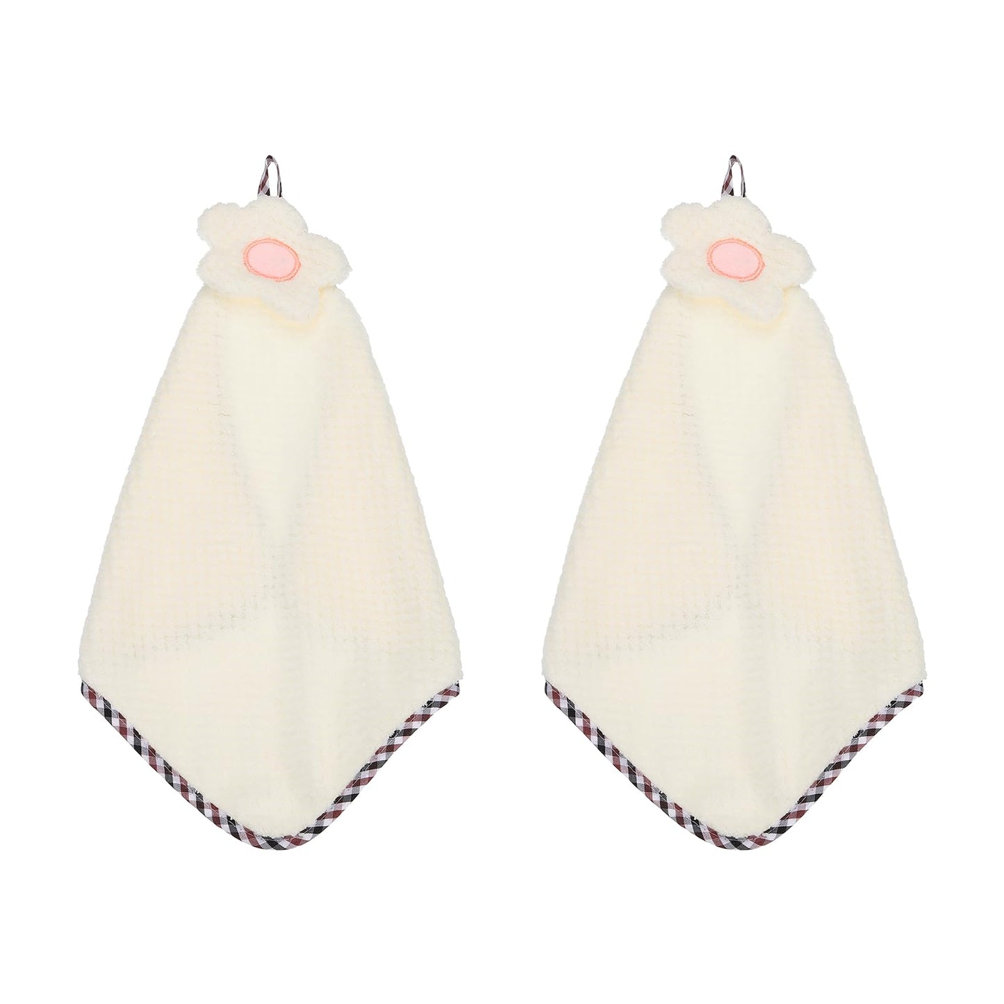 sourcing map 2Pcs Hand Towel, Soft Coral Fleece Hand Towels with Hanging Loop Decorative Flower Pattern Quick-Drying and Washable for Home Bathroom
