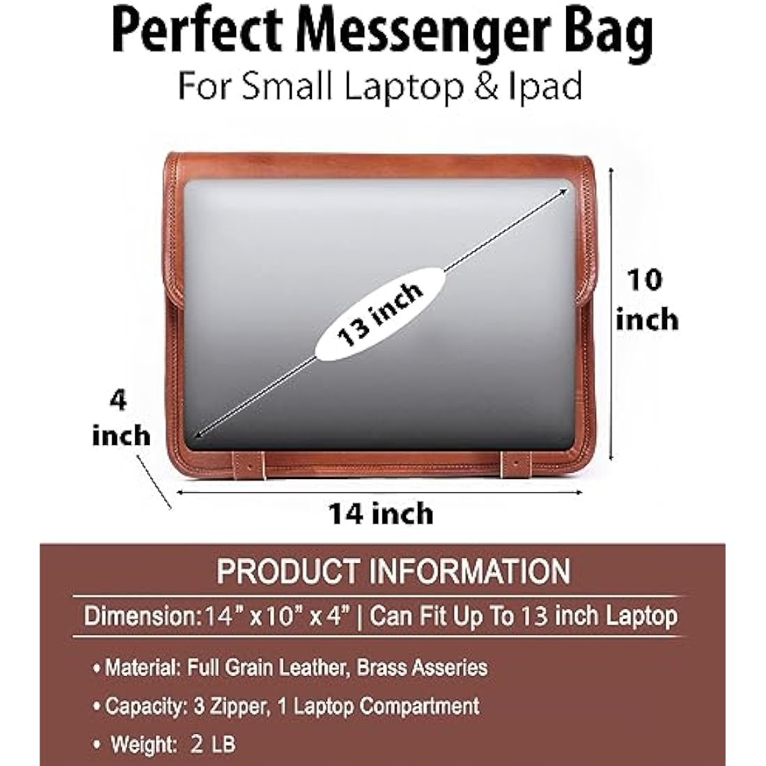 ALASKA EXPORTS Laptop Messenger Bags With Adjustable Strap Vintage Leather Computer Bag | Office Satchel | Business Satchels | Shoulder Bags (14 X 10 X 4 INCH )