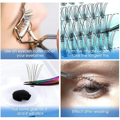 Bransfy False Eyelashes Clusters 280pcs DIY Eyelash Extension D Curl Long Individual Lashes Mixed Faux Mink Lash Clusters Extensions(30D+40D-0.07D 9-16mm)